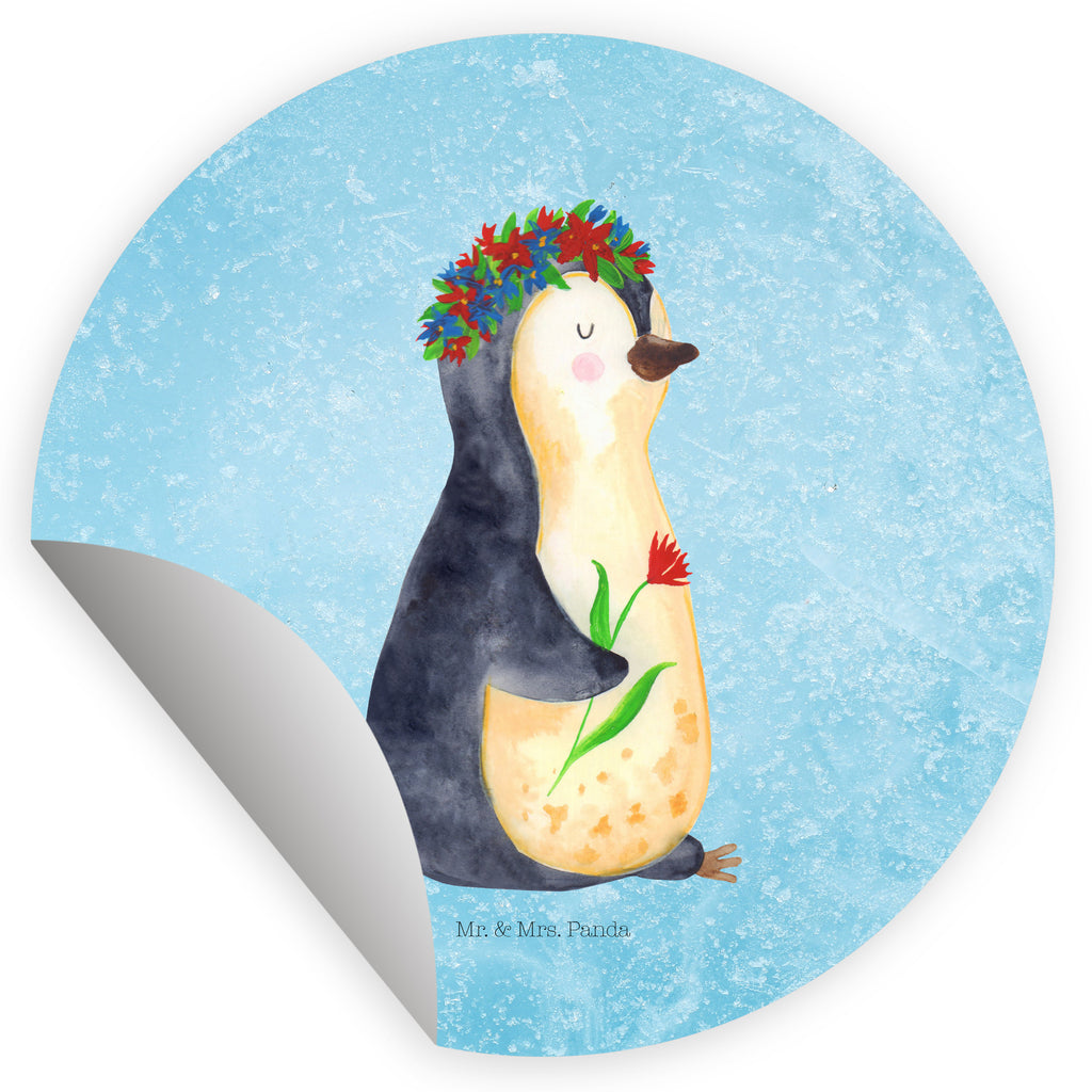 80mm Rund Aufkleber Pinguin Blumenkranz Sticker, Aufkleber, Etikett, Pinguin, Pinguine, Blumenkranz, Universum, Leben, Wünsche, Ziele, Lebensziele, Motivation, Lebenslust, Liebeskummer, Geschenkidee