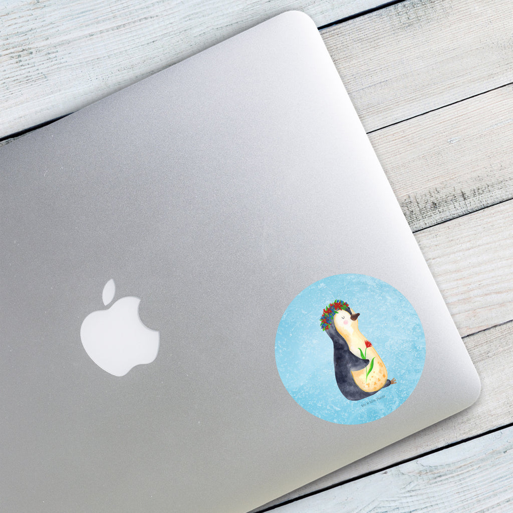 80mm Rund Aufkleber Pinguin Blumenkranz Sticker, Aufkleber, Etikett, Pinguin, Pinguine, Blumenkranz, Universum, Leben, Wünsche, Ziele, Lebensziele, Motivation, Lebenslust, Liebeskummer, Geschenkidee