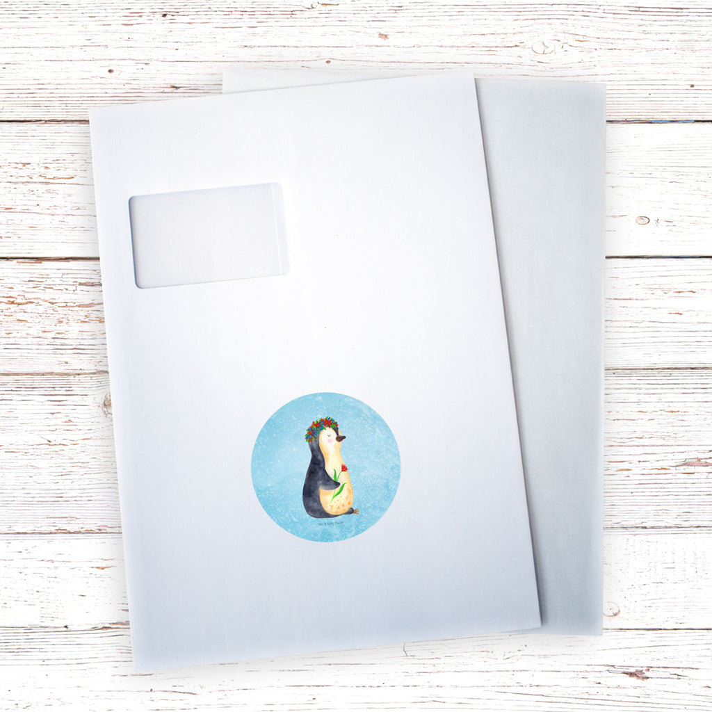 80mm Rund Aufkleber Pinguin Blumenkranz Sticker, Aufkleber, Etikett, Pinguin, Pinguine, Blumenkranz, Universum, Leben, Wünsche, Ziele, Lebensziele, Motivation, Lebenslust, Liebeskummer, Geschenkidee