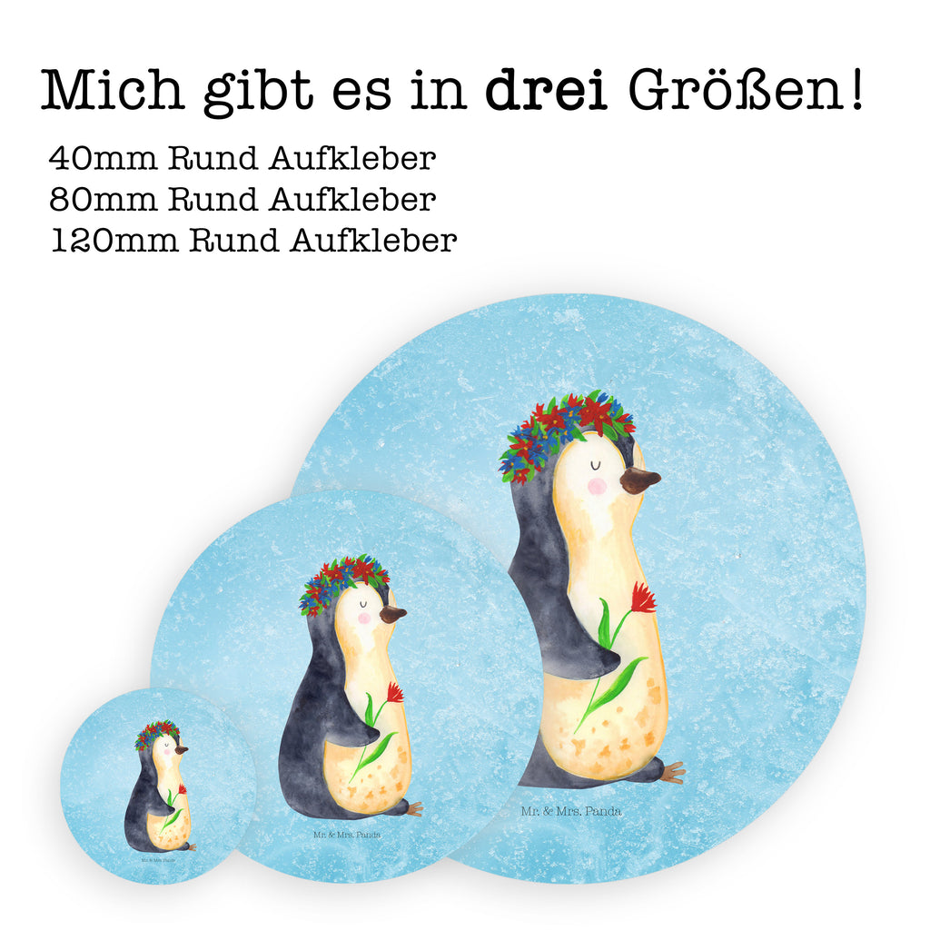 80mm Rund Aufkleber Pinguin Blumenkranz Sticker, Aufkleber, Etikett, Pinguin, Pinguine, Blumenkranz, Universum, Leben, Wünsche, Ziele, Lebensziele, Motivation, Lebenslust, Liebeskummer, Geschenkidee