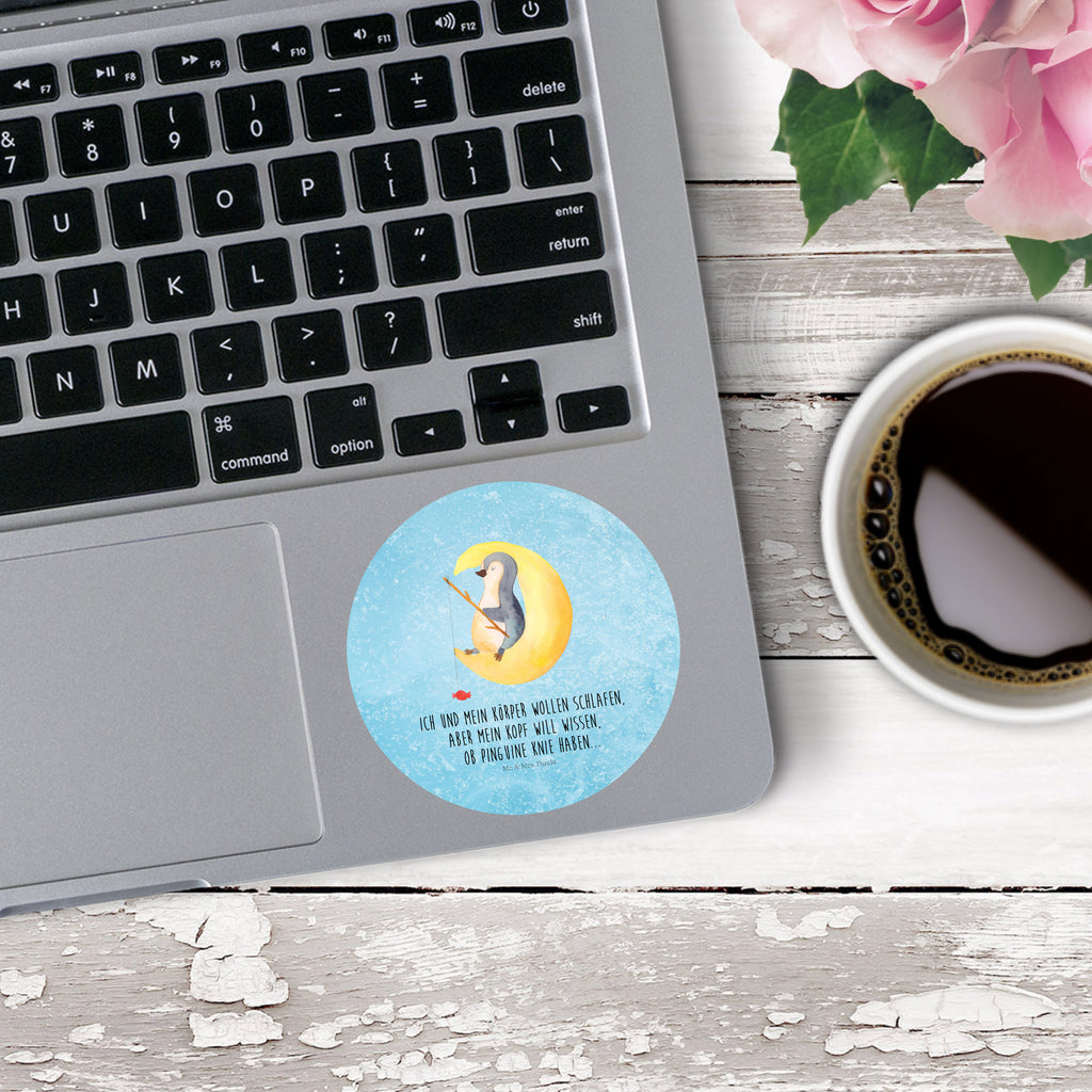 80mm Rund Aufkleber Pinguin Mond Sticker, Aufkleber, Etikett, Pinguin, Pinguine, Spruch, schlafen, Nachtruhe, Einschlafen, Schlafzimmer, Schlafstörungen, Gästezimmer