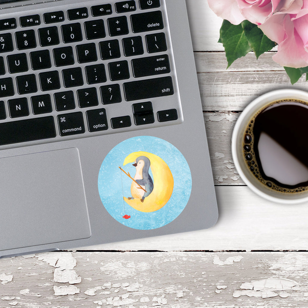 80mm Rund Aufkleber Pinguin Mond Sticker, Aufkleber, Etikett, Pinguin, Pinguine, Spruch, schlafen, Nachtruhe, Einschlafen, Schlafzimmer, Schlafstörungen, Gästezimmer