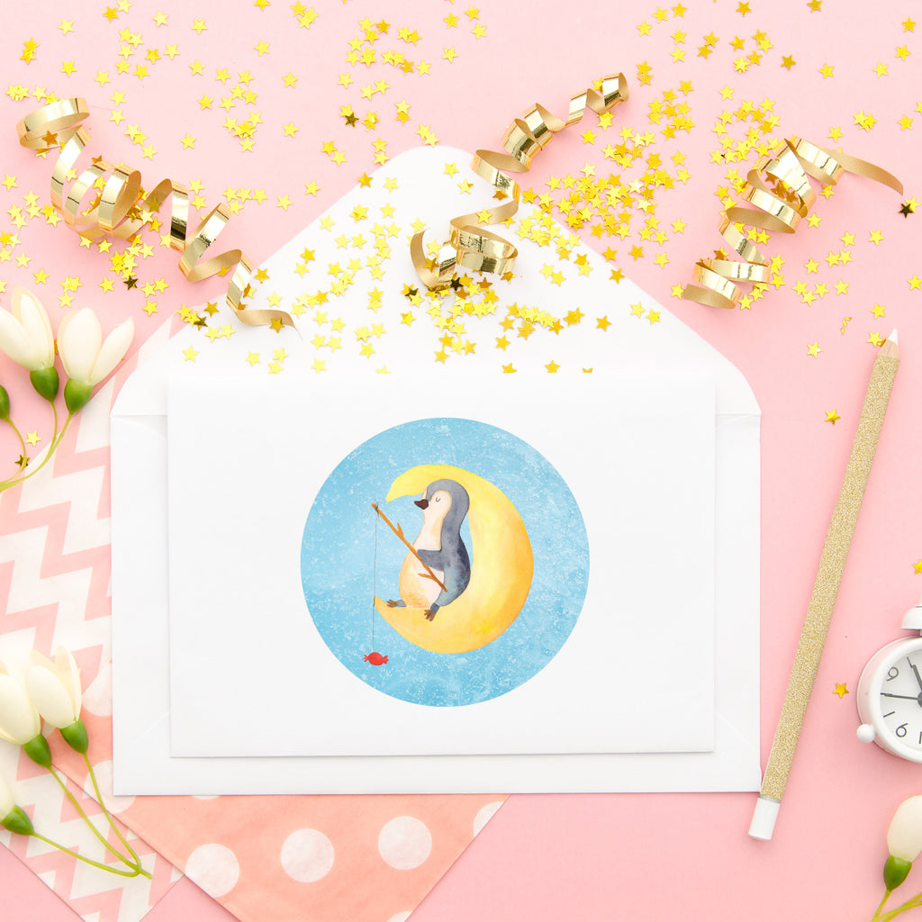 80mm Rund Aufkleber Pinguin Mond Sticker, Aufkleber, Etikett, Pinguin, Pinguine, Spruch, schlafen, Nachtruhe, Einschlafen, Schlafzimmer, Schlafstörungen, Gästezimmer