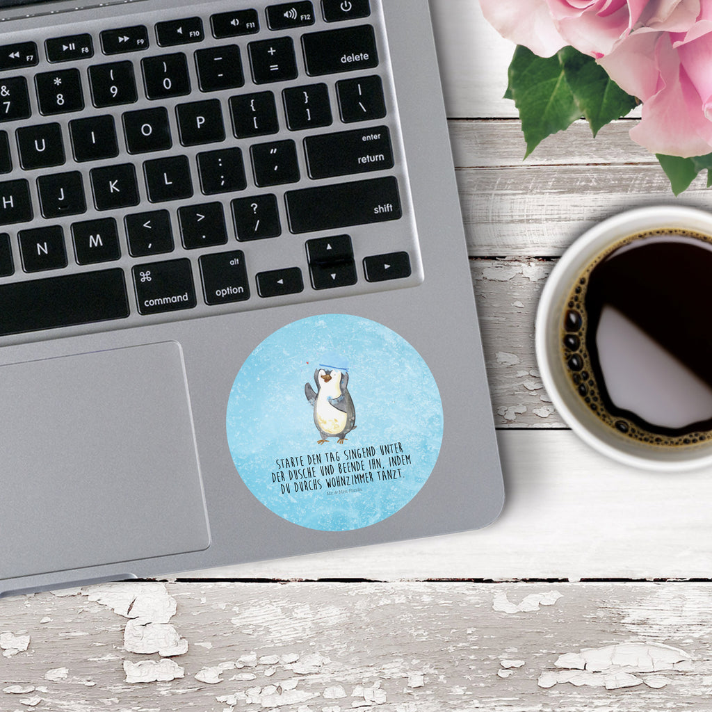 80mm Rund Aufkleber Pinguin duscht