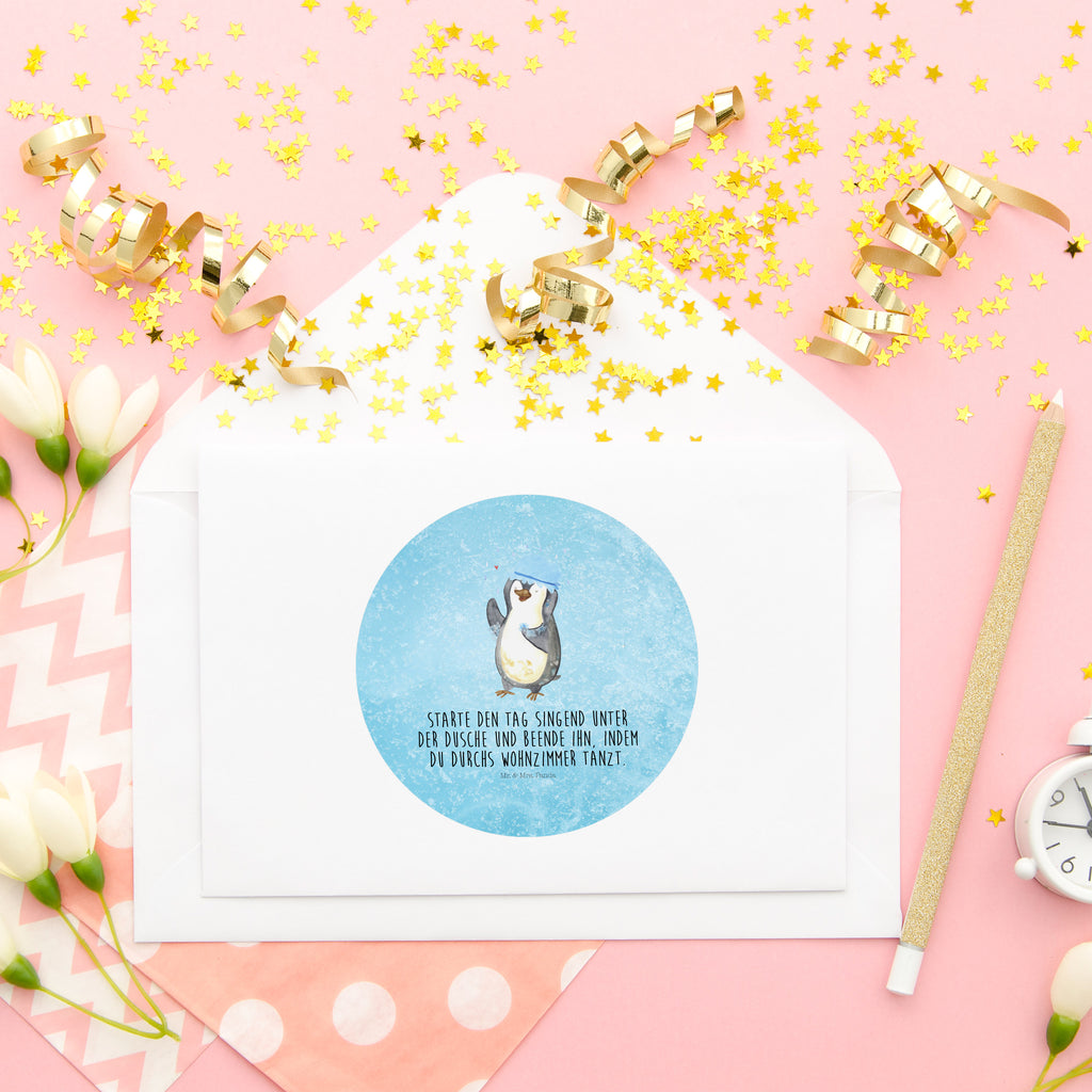 80mm Rund Aufkleber Pinguin duscht