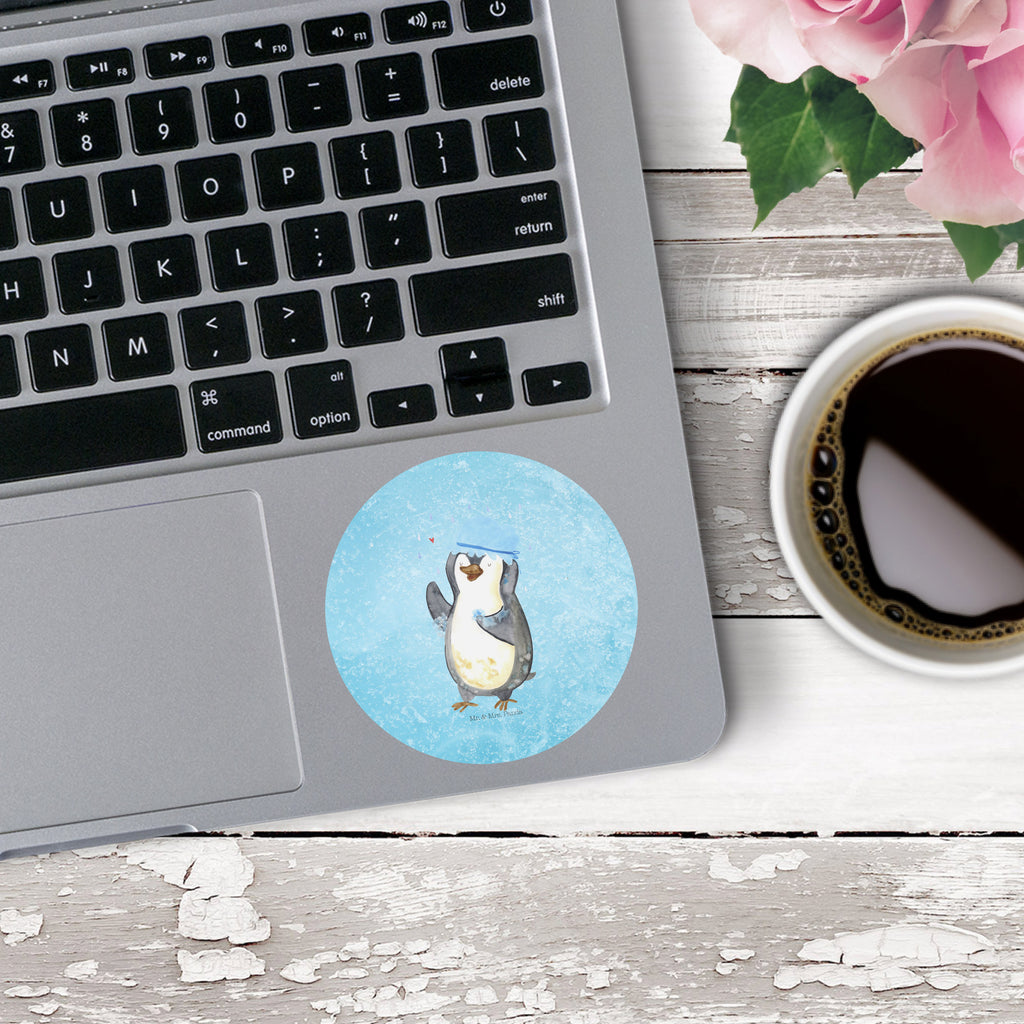80mm Rund Aufkleber Pinguin duscht