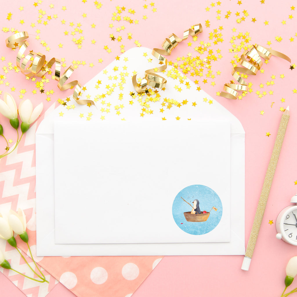 40mm Rund Aufkleber Pinguin Angelboot Sticker, Aufkleber, Etikett, Pinguin, Pinguine, Angeln, Boot, Angelboot, Lebenslust, Leben, genießen, Motivation, Neustart, Neuanfang, Trennung, Scheidung, Geschenkidee Liebeskummer