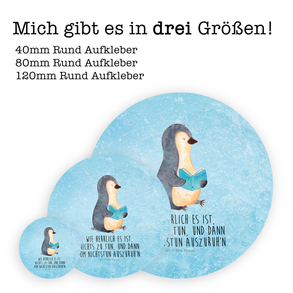 40mm Rund Aufkleber Pinguin Buch Sticker, Aufkleber, Etikett, Pinguin, Pinguine, Buch, Lesen, Bücherwurm, Nichtstun, Faulenzen, Ferien, Urlaub, Freizeit