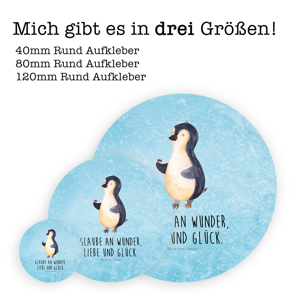 40mm Rund Aufkleber Pinguin Marienkäfer Sticker, Aufkleber, Etikett, Pinguin, Pinguine, Marienkäfer, Liebe, Wunder, Glück, Freude, Lebensfreude