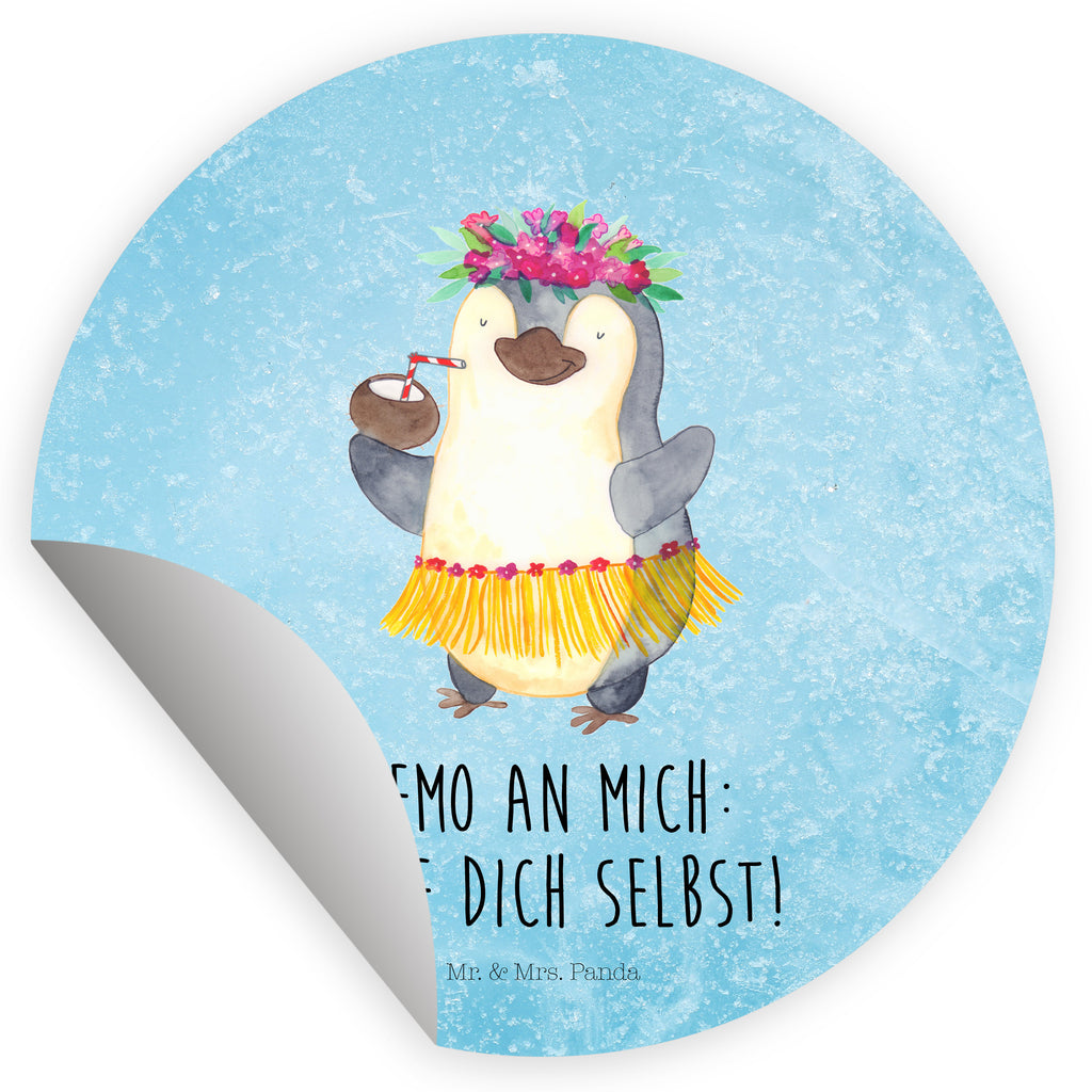 40mm Rund Aufkleber Pinguin Kokosnuss Sticker, Aufkleber, Etikett, Pinguin, Aloha, Hawaii, Urlaub, Kokosnuss, Pinguine