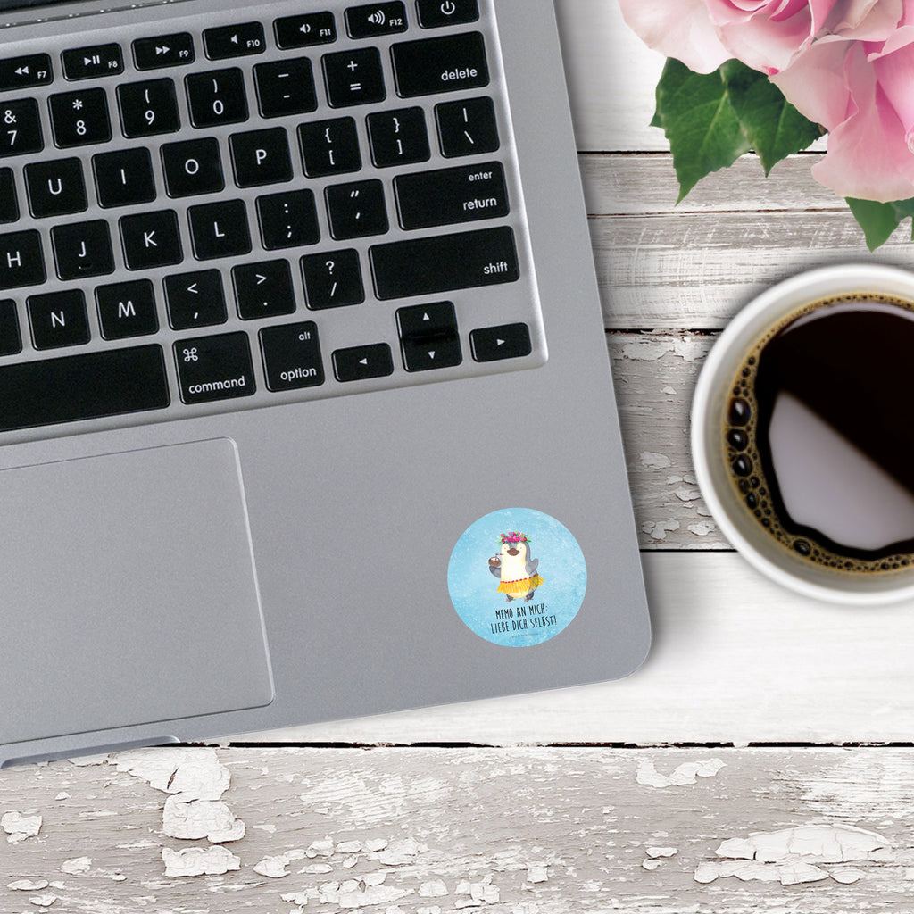 40mm Rund Aufkleber Pinguin Kokosnuss Sticker, Aufkleber, Etikett, Pinguin, Aloha, Hawaii, Urlaub, Kokosnuss, Pinguine