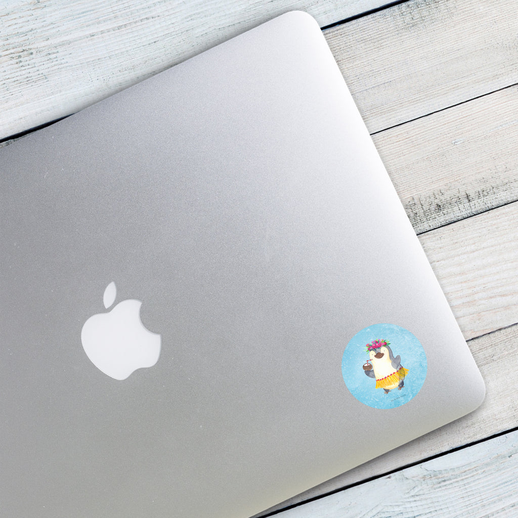 40mm Rund Aufkleber Pinguin Kokosnuss Sticker, Aufkleber, Etikett, Pinguin, Aloha, Hawaii, Urlaub, Kokosnuss, Pinguine