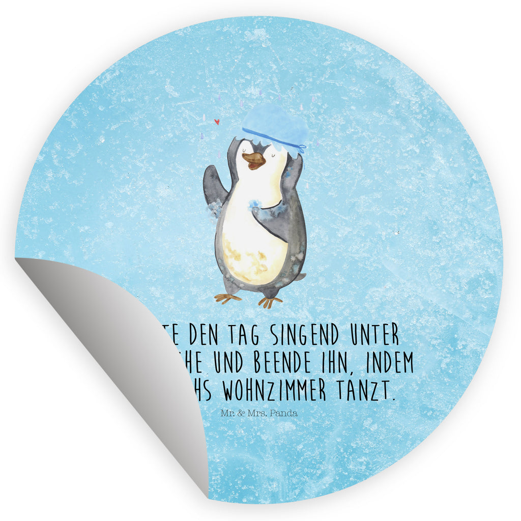 40mm Rund Aufkleber Pinguin duscht Sticker, Aufkleber, Etikett, Pinguin, Pinguine, Dusche, duschen, Lebensmotto, Motivation, Neustart, Neuanfang, glücklich sein