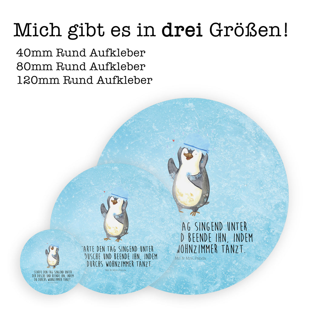 40mm Rund Aufkleber Pinguin duscht Sticker, Aufkleber, Etikett, Pinguin, Pinguine, Dusche, duschen, Lebensmotto, Motivation, Neustart, Neuanfang, glücklich sein