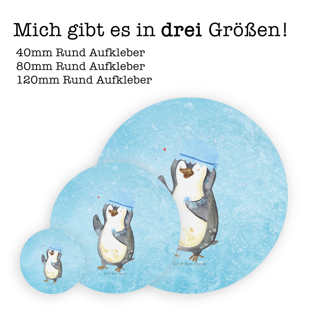 40mm Rund Aufkleber Pinguin duscht Sticker, Aufkleber, Etikett, Pinguin, Pinguine, Dusche, duschen, Lebensmotto, Motivation, Neustart, Neuanfang, glücklich sein