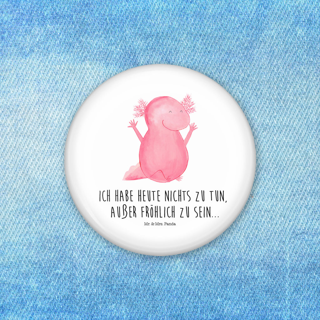 50mm Button Axolotl Hurra 50mm Button, Button, Pin, Anstecknadel, Axolotl, Molch, Axolot, Schwanzlurch, Lurch, Lurche, fröhlich, Spaß, Freude, Motivation, Zufriedenheit