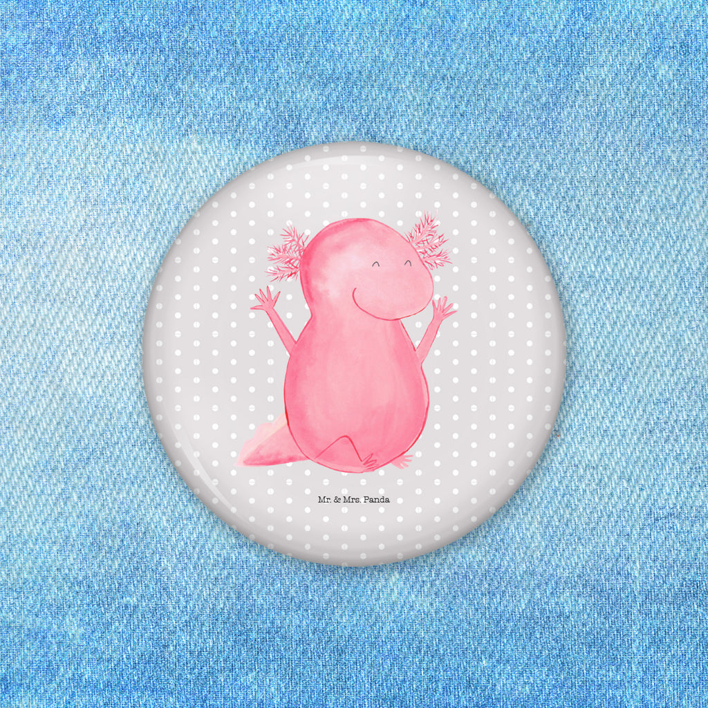 50mm Button Axolotl Hurra 50mm Button, Button, Pin, Anstecknadel, Axolotl, Molch, Axolot, Schwanzlurch, Lurch, Lurche, fröhlich, Spaß, Freude, Motivation, Zufriedenheit