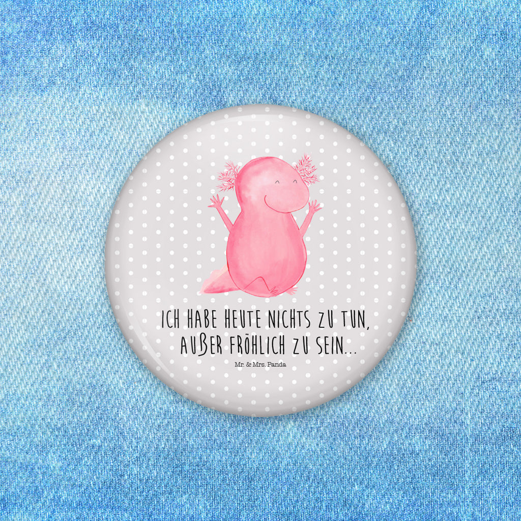 50mm Button Axolotl Hurra 50mm Button, Button, Pin, Anstecknadel, Axolotl, Molch, Axolot, Schwanzlurch, Lurch, Lurche, fröhlich, Spaß, Freude, Motivation, Zufriedenheit