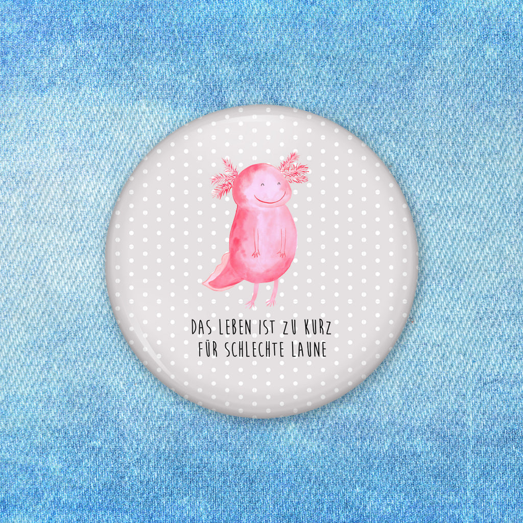 50mm Button Axolotl glücklich 50mm Button, Button, Pin, Anstecknadel, Axolotl, Molch, Axolot, Schwanzlurch, Lurch, Lurche, Motivation, gute Laune