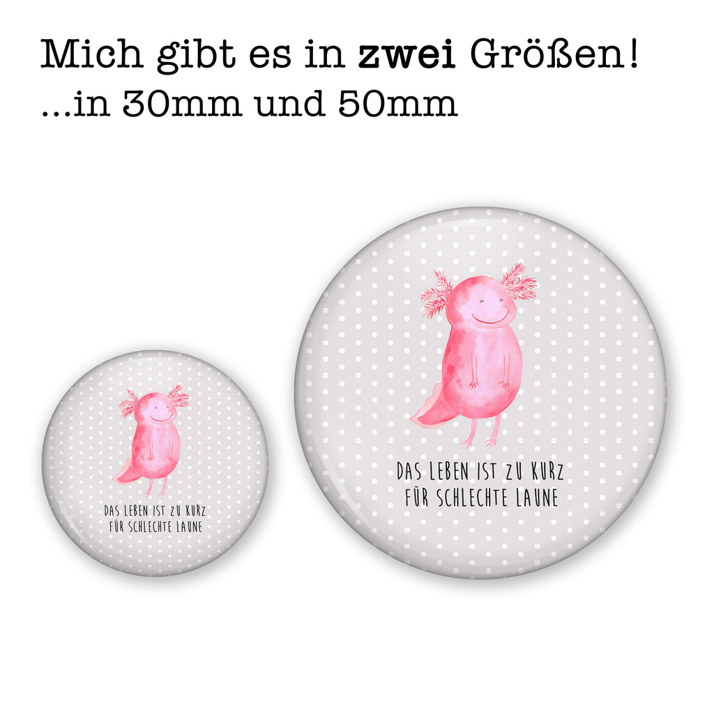 50mm Button Axolotl glücklich 50mm Button, Button, Pin, Anstecknadel, Axolotl, Molch, Axolot, Schwanzlurch, Lurch, Lurche, Motivation, gute Laune
