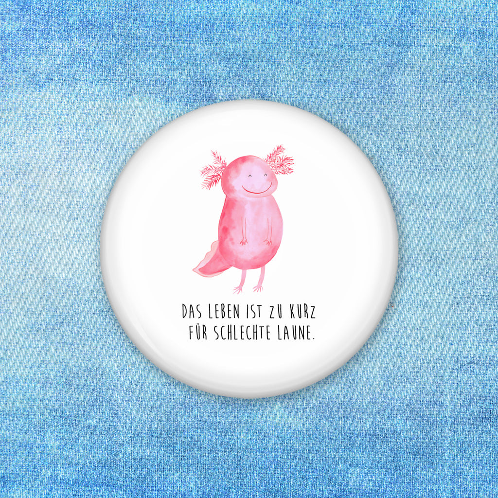 50mm Button Axolotl glücklich 50mm Button, Button, Pin, Anstecknadel, Axolotl, Molch, Axolot, Schwanzlurch, Lurch, Lurche, Motivation, gute Laune