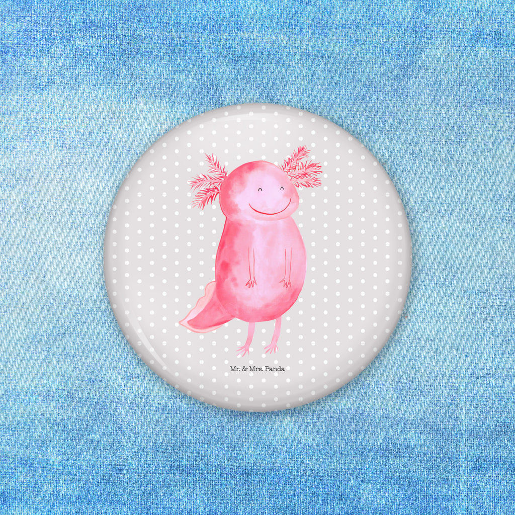 50mm Button Axolotl glücklich 50mm Button, Button, Pin, Anstecknadel, Axolotl, Molch, Axolot, Schwanzlurch, Lurch, Lurche, Motivation, gute Laune