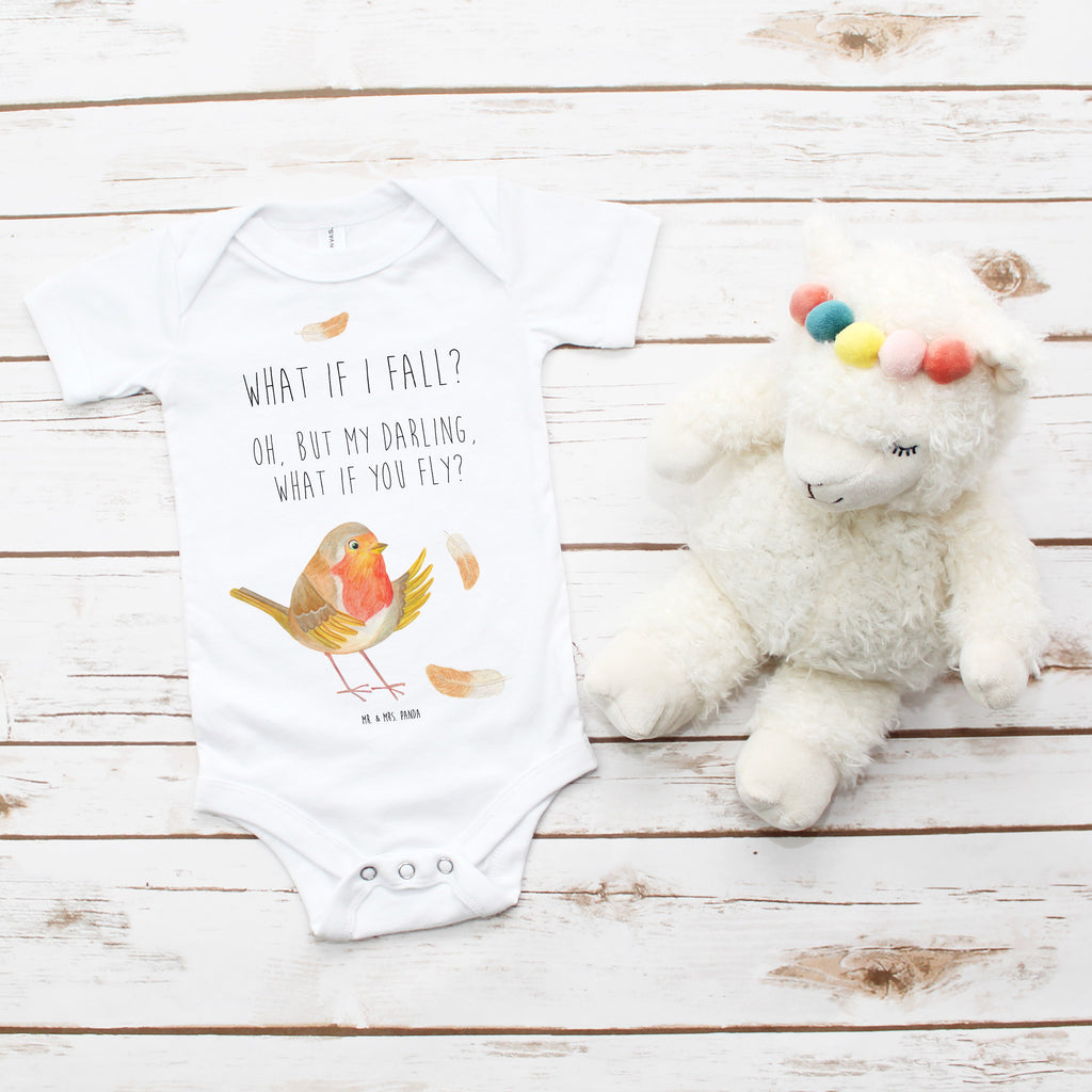 Organic Baby Body Rotkehlchen mit Federn Babykleidung, Babystrampler, Strampler, Wickelbody, Baby Erstausstattung, Junge, Mädchen, Tiermotive, Gute Laune, lustige Sprüche, Tiere, What if i fall, Rotkehlchen, Spruch Motivation, Spruch Mut, Vogel, Motivation Sprüche, Motivationsbilder, fliegen