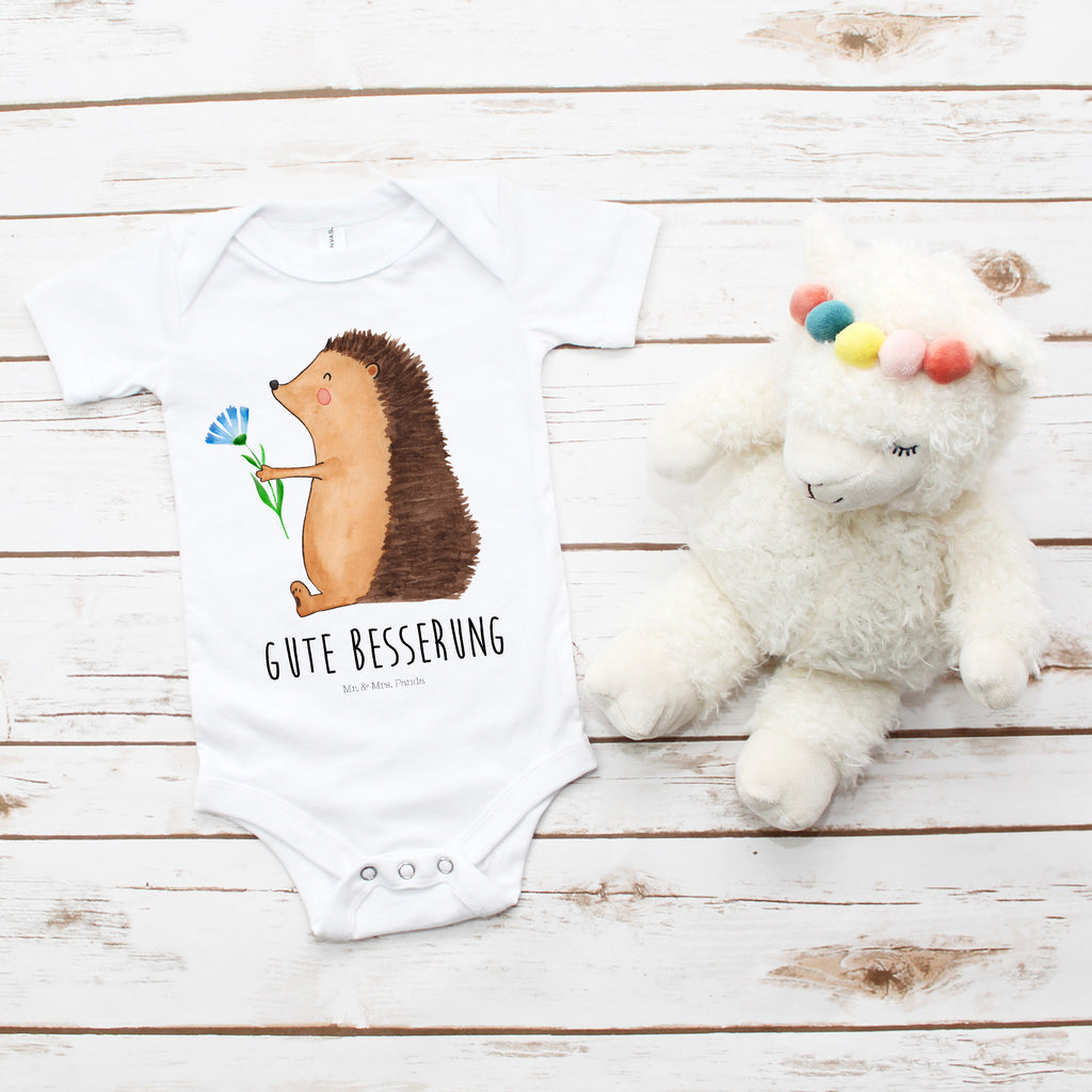 Organic Baby Body Igel mit Blume Babykleidung, Babystrampler, Strampler, Wickelbody, Baby Erstausstattung, Junge, Mädchen, Tiermotive, Gute Laune, lustige Sprüche, Tiere, Igel, Gute Besserung, Genesungswünsche, Krankheit, Krankenhaus, krank, Besuch