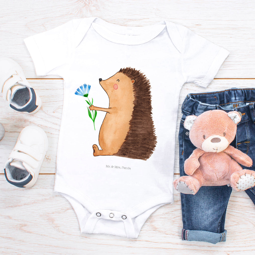 Organic Baby Body Igel mit Blume Babykleidung, Babystrampler, Strampler, Wickelbody, Baby Erstausstattung, Junge, Mädchen, Tiermotive, Gute Laune, lustige Sprüche, Tiere, Igel, Gute Besserung, Genesungswünsche, Krankheit, Krankenhaus, krank, Besuch