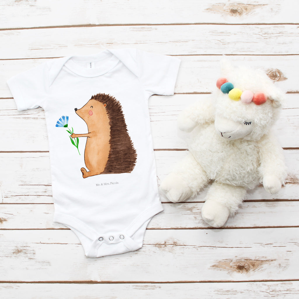 Organic Baby Body Igel mit Blume Babykleidung, Babystrampler, Strampler, Wickelbody, Baby Erstausstattung, Junge, Mädchen, Tiermotive, Gute Laune, lustige Sprüche, Tiere, Igel, Gute Besserung, Genesungswünsche, Krankheit, Krankenhaus, krank, Besuch
