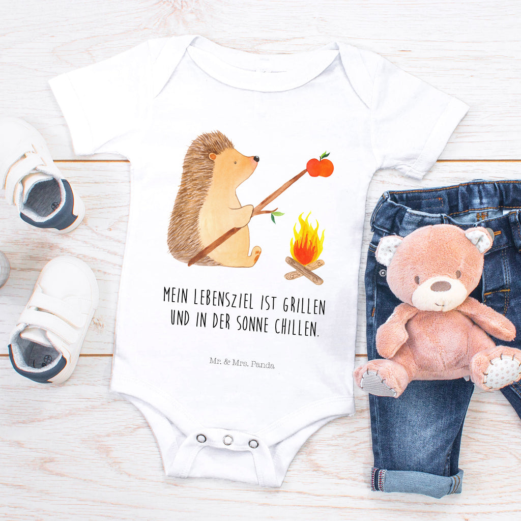 Organic Baby Body Igel grillt Babykleidung, Babystrampler, Strampler, Wickelbody, Baby Erstausstattung, Junge, Mädchen, Tiermotive, Gute Laune, lustige Sprüche, Tiere, Igel, Grillen, Ziele, Motivation, arbeitslos, Sinn des Lebens, Spruch
