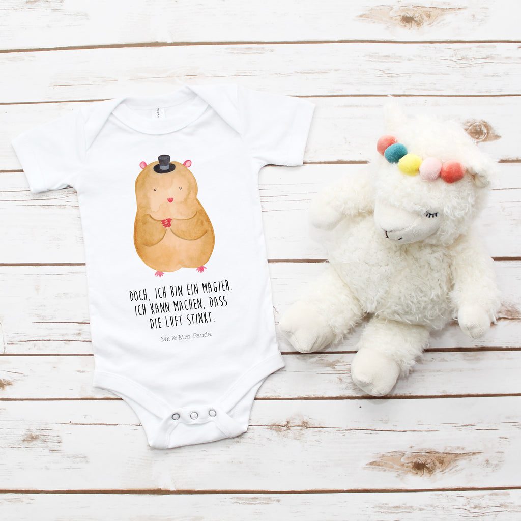 Organic Baby Body Hamster mit Hut Babykleidung, Babystrampler, Strampler, Wickelbody, Baby Erstausstattung, Junge, Mädchen, Tiermotive, Gute Laune, lustige Sprüche, Tiere, Hamster, Hut, Magier, Zylinder, Zwerghamster, Zauberer, Houdini