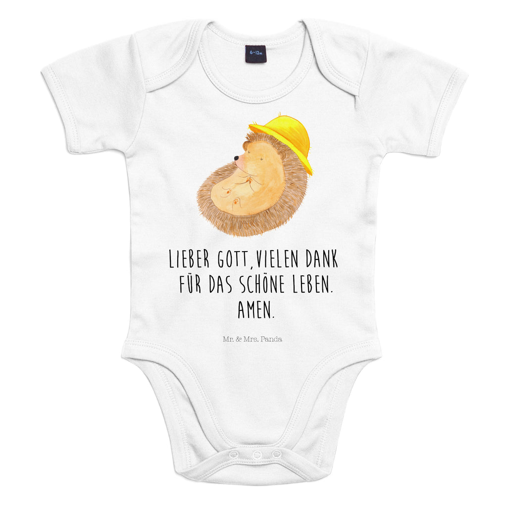 Organic Baby Body Igel betet Babykleidung, Babystrampler, Strampler, Wickelbody, Baby Erstausstattung, Junge, Mädchen, Tiermotive, Gute Laune, lustige Sprüche, Tiere, Igel, Igel mit Hut, Sonnenhut, Gott, Amen, beten, Leben, Dankbarkeit, Dankbar sein, dankbar, genießen