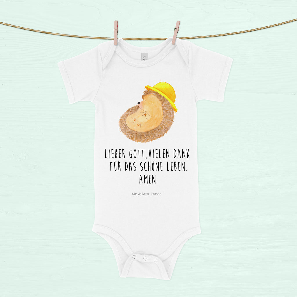 Organic Baby Body Igel betet Babykleidung, Babystrampler, Strampler, Wickelbody, Baby Erstausstattung, Junge, Mädchen, Tiermotive, Gute Laune, lustige Sprüche, Tiere, Igel, Igel mit Hut, Sonnenhut, Gott, Amen, beten, Leben, Dankbarkeit, Dankbar sein, dankbar, genießen