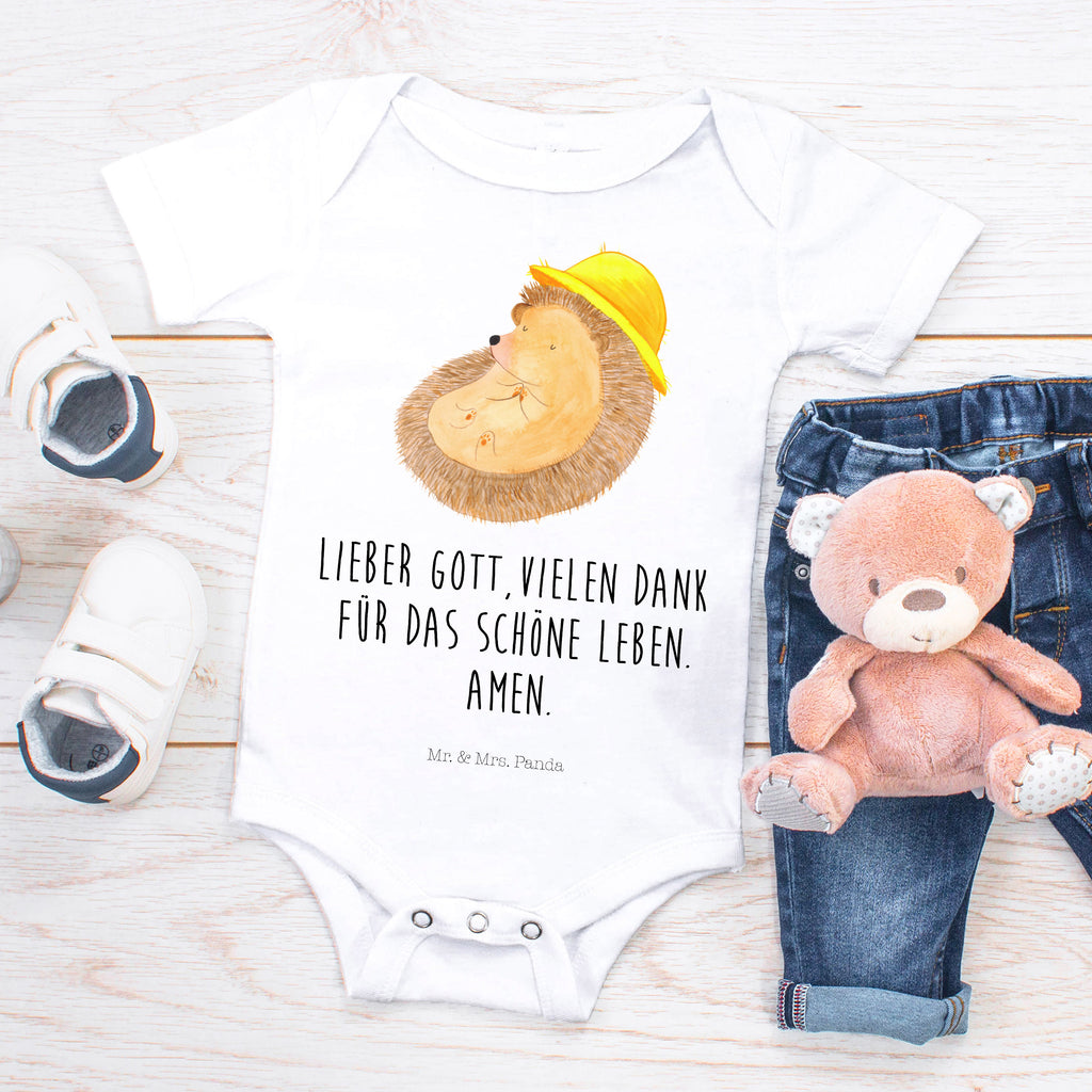 Organic Baby Body Igel betet Babykleidung, Babystrampler, Strampler, Wickelbody, Baby Erstausstattung, Junge, Mädchen, Tiermotive, Gute Laune, lustige Sprüche, Tiere, Igel, Igel mit Hut, Sonnenhut, Gott, Amen, beten, Leben, Dankbarkeit, Dankbar sein, dankbar, genießen