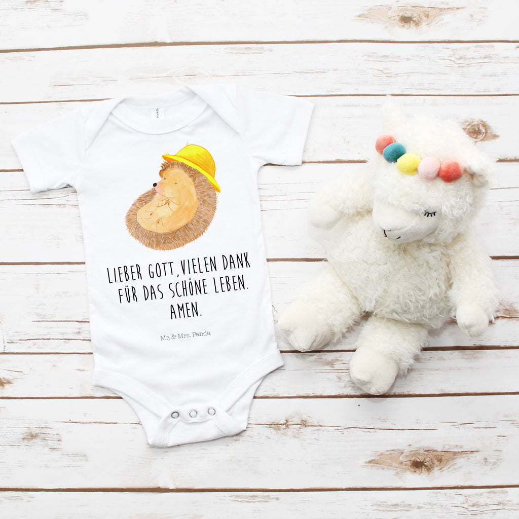 Organic Baby Body Igel betet Babykleidung, Babystrampler, Strampler, Wickelbody, Baby Erstausstattung, Junge, Mädchen, Tiermotive, Gute Laune, lustige Sprüche, Tiere, Igel, Igel mit Hut, Sonnenhut, Gott, Amen, beten, Leben, Dankbarkeit, Dankbar sein, dankbar, genießen