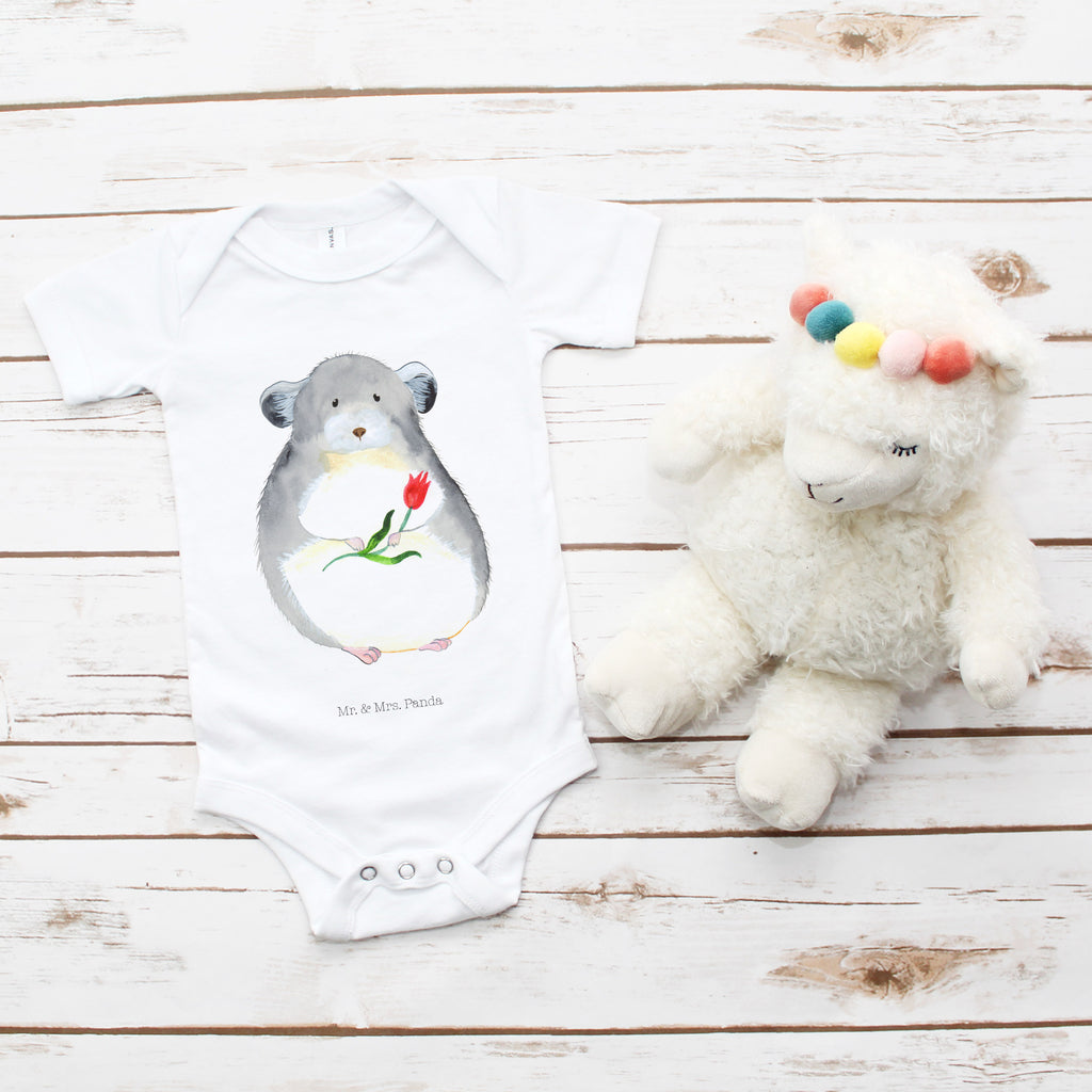 Organic Baby Body Chinchilla mit Blume Babykleidung, Babystrampler, Strampler, Wickelbody, Baby Erstausstattung, Junge, Mädchen, Tiermotive, Gute Laune, lustige Sprüche, Tiere, Chinchilla, Chinchillas, Liebeskummer, Kummer, Depressionen, traurig sein, Chaos, Glücklichsein, Büro, Büroalltag