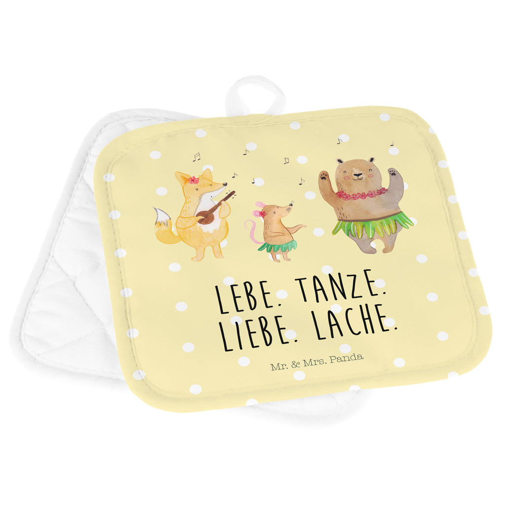 2er Set Topflappen  Waldtiere Aloha Topflappen, Topfuntersetzer, Ofenhandschuh, Topflappen Set, Topflappen lustig, Topflappen mit Spruch, Tiermotive, Gute Laune, lustige Sprüche, Tiere, Wald, Waldtiere, Musik, Aloha, Bär, Hase, Igel, Tanzen, Leben, Lachen