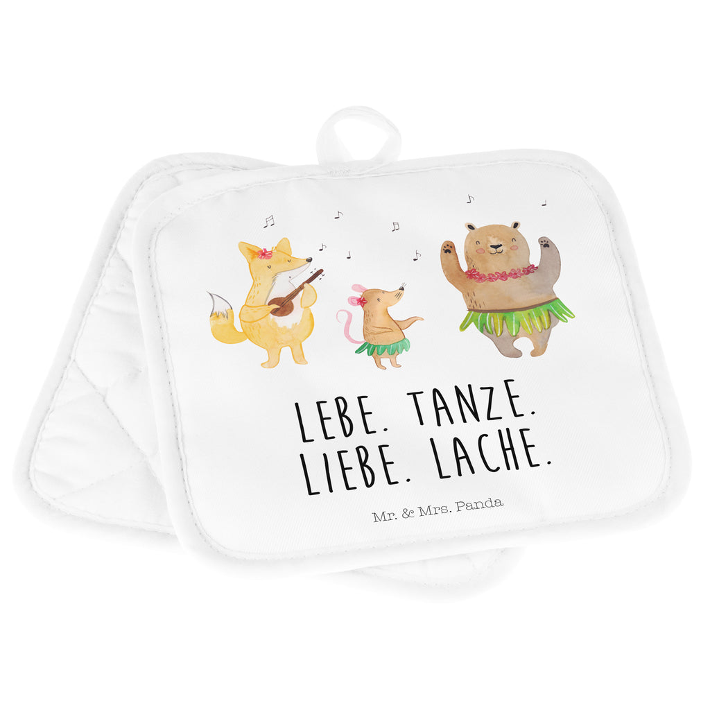 2er Set Topflappen  Waldtiere Aloha Topflappen, Topfuntersetzer, Ofenhandschuh, Topflappen Set, Topflappen lustig, Topflappen mit Spruch, Tiermotive, Gute Laune, lustige Sprüche, Tiere, Wald, Waldtiere, Musik, Aloha, Bär, Hase, Igel, Tanzen, Leben, Lachen