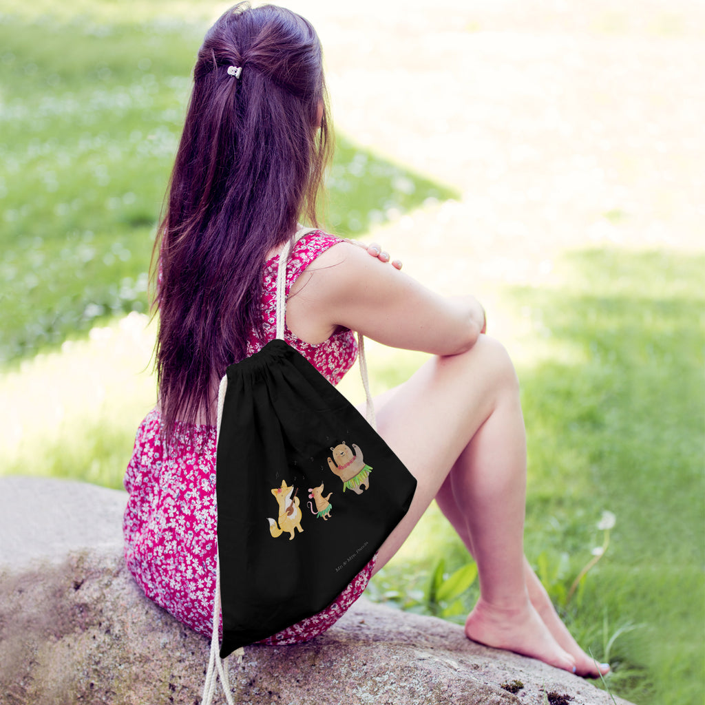 Sportbeutel Waldtiere Aloha Turnbeutel, Beutel, Sporttasche, Tasche, Stoffbeutel, Tiermotive, Gute Laune, lustige Sprüche, Tiere, Wald, Waldtiere, Musik, Aloha, Bär, Hase, Igel, Tanzen, Leben, Lachen