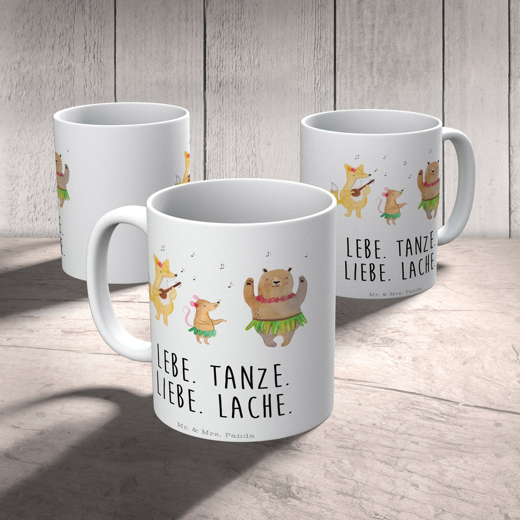 Tasse Waldtiere Aloha Wald, Waldtiere, Musik, Aloha, Bär, Hase, Igel, Tanzen, Leben, Lachen Becher, Kaffeetasse, Kaffeebecher, Tee, Frühstück, Büro  süße Tiermotive, gute Laune, lustige Sprüche, Tiere