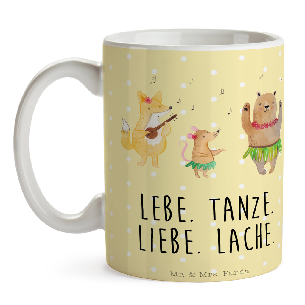 Tasse Waldtiere Aloha Wald, Waldtiere, Musik, Aloha, Bär, Hase, Igel, Tanzen, Leben, Lachen Becher, Kaffeetasse, Kaffeebecher, Tee, Frühstück, Büro  süße Tiermotive, gute Laune, lustige Sprüche, Tiere