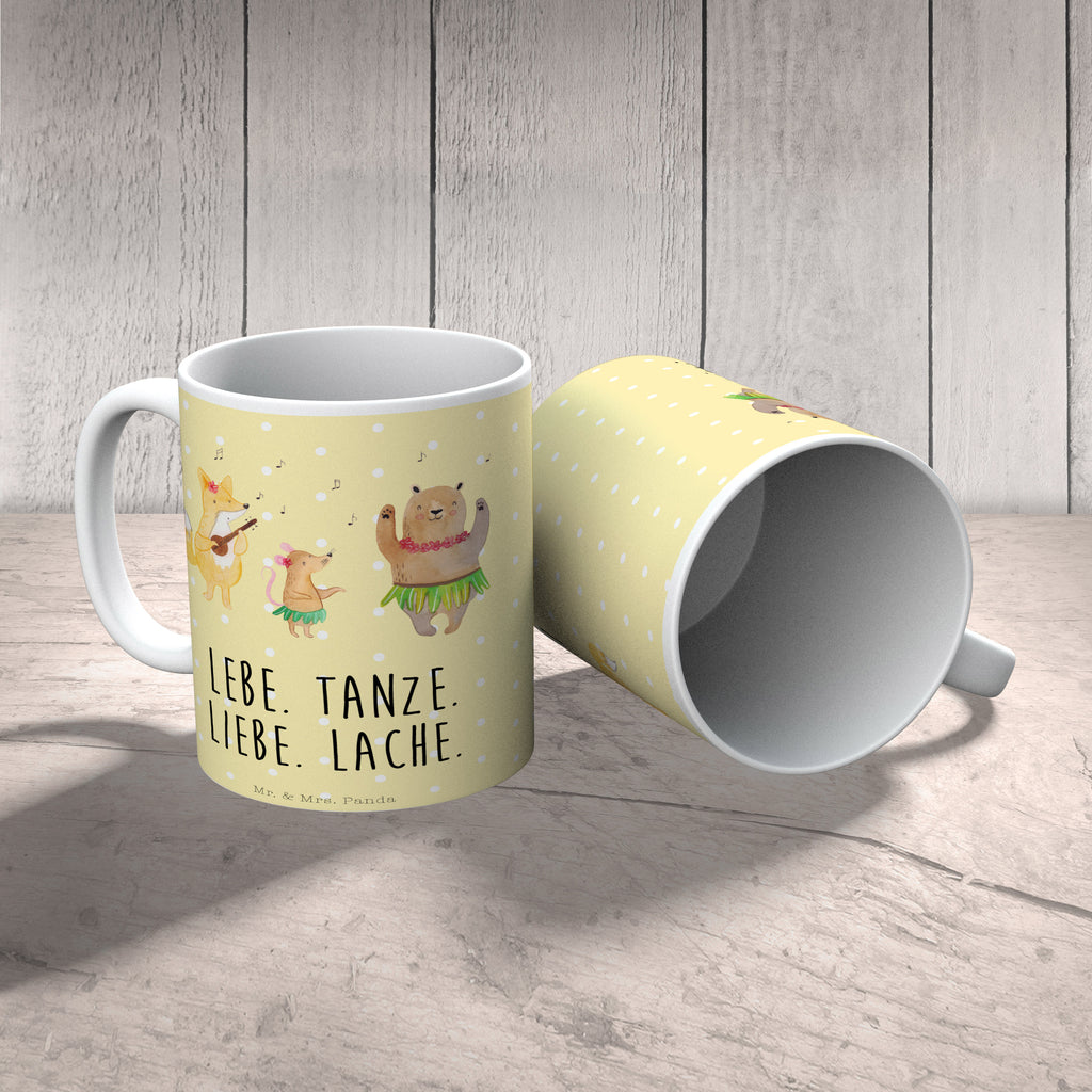 Tasse Waldtiere Aloha Wald, Waldtiere, Musik, Aloha, Bär, Hase, Igel, Tanzen, Leben, Lachen Becher, Kaffeetasse, Kaffeebecher, Tee, Frühstück, Büro  süße Tiermotive, gute Laune, lustige Sprüche, Tiere