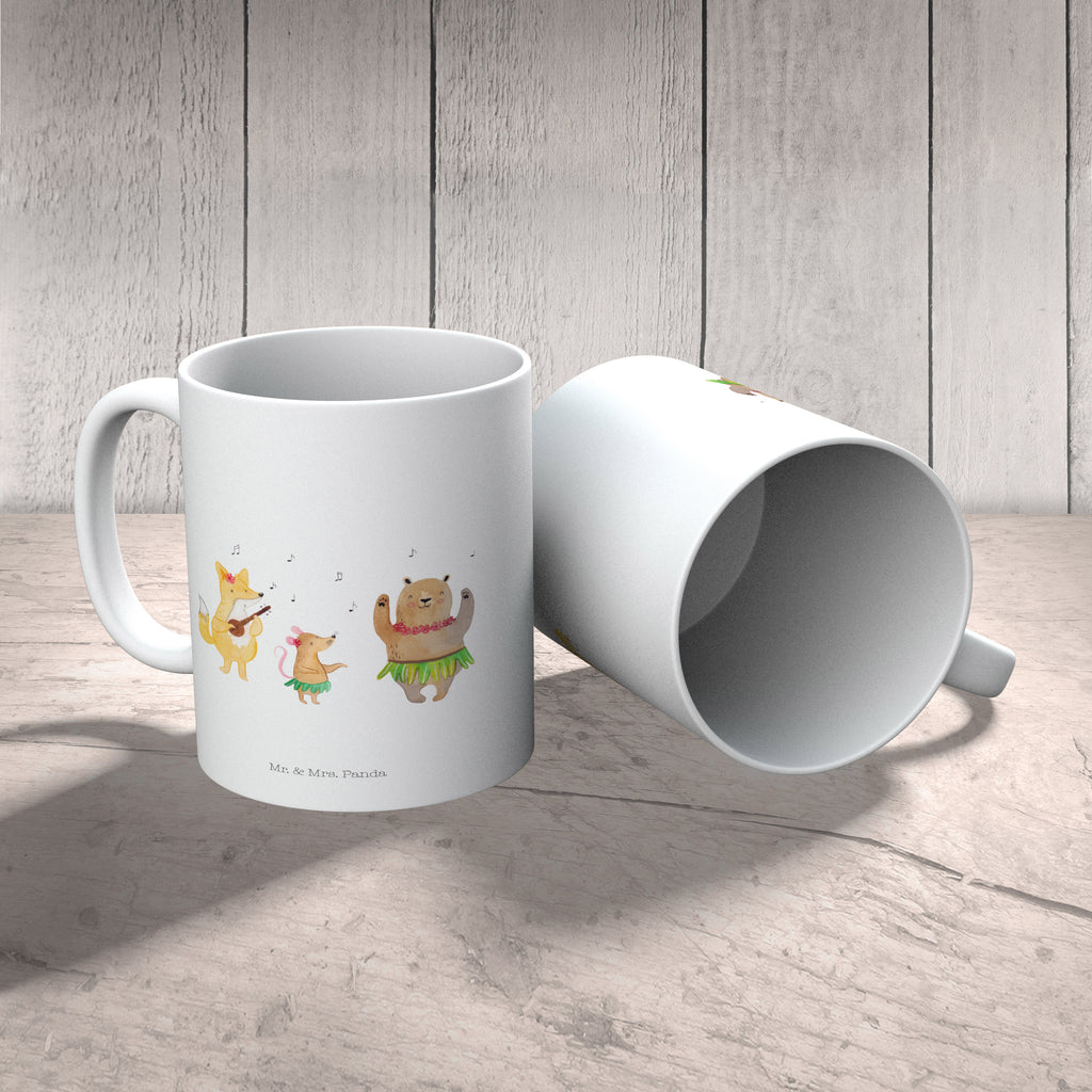 Tasse Waldtiere Aloha Wald, Waldtiere, Musik, Aloha, Bär, Hase, Igel, Tanzen, Leben, Lachen Becher, Kaffeetasse, Kaffeebecher, Tee, Frühstück, Büro  süße Tiermotive, gute Laune, lustige Sprüche, Tiere