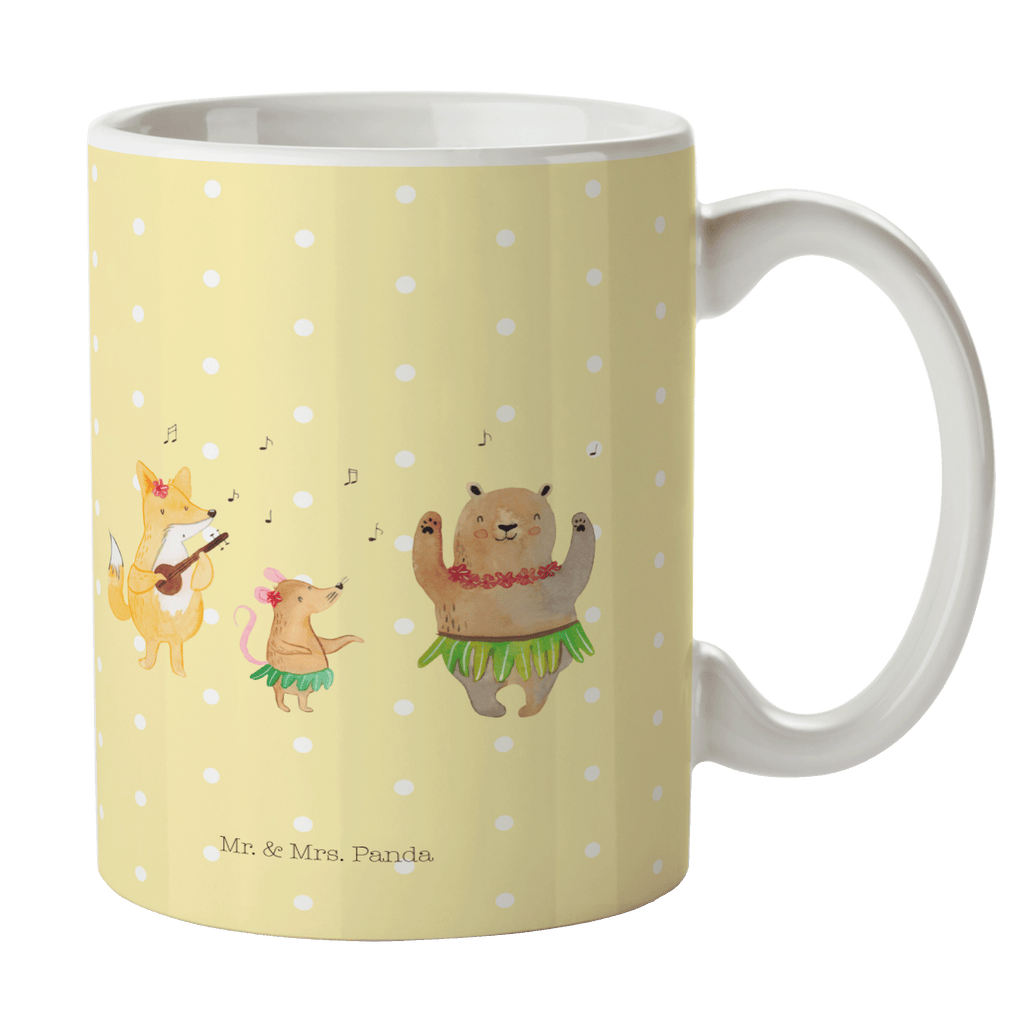 Tasse Waldtiere Aloha Wald, Waldtiere, Musik, Aloha, Bär, Hase, Igel, Tanzen, Leben, Lachen Becher, Kaffeetasse, Kaffeebecher, Tee, Frühstück, Büro  süße Tiermotive, gute Laune, lustige Sprüche, Tiere