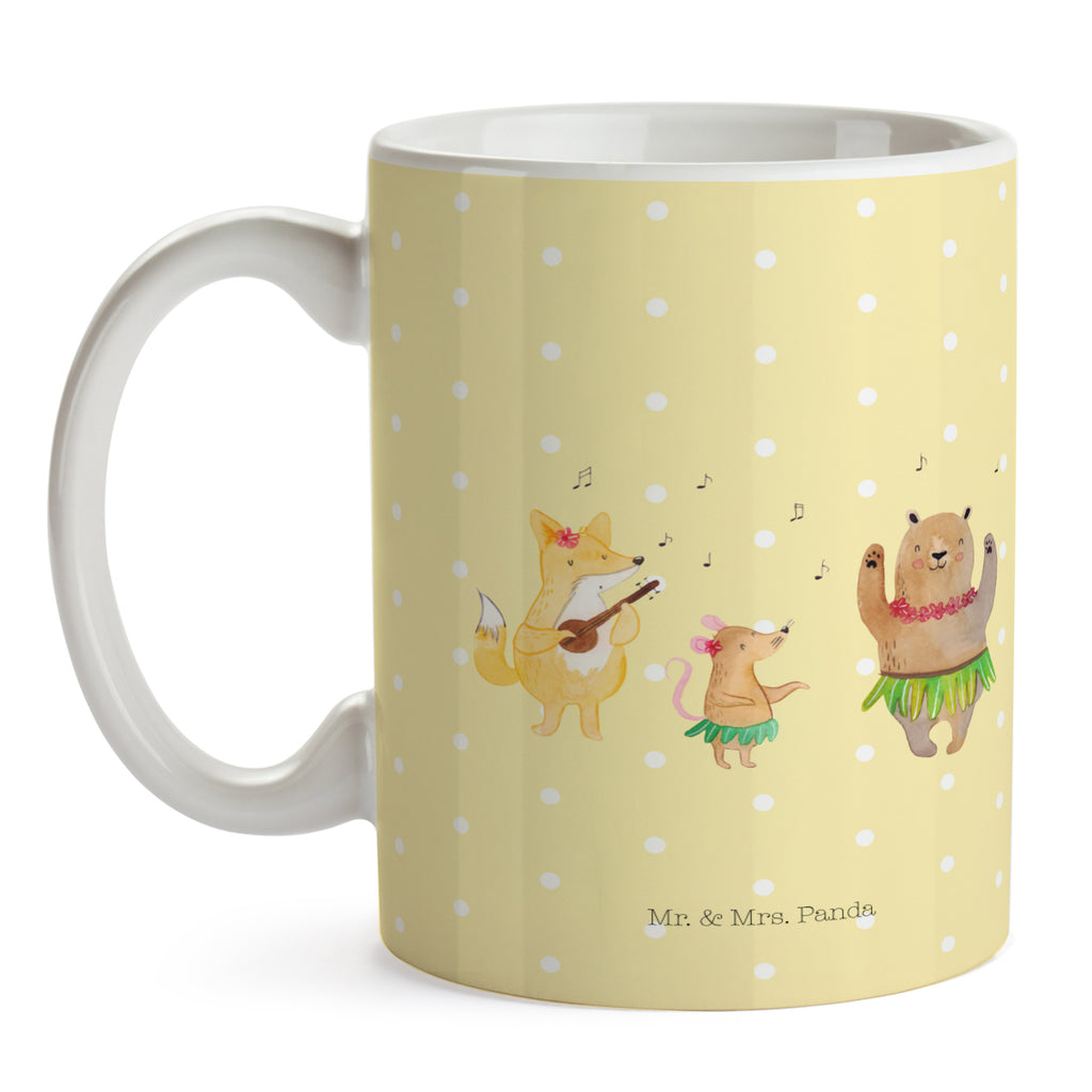 Tasse Waldtiere Aloha Wald, Waldtiere, Musik, Aloha, Bär, Hase, Igel, Tanzen, Leben, Lachen Becher, Kaffeetasse, Kaffeebecher, Tee, Frühstück, Büro  süße Tiermotive, gute Laune, lustige Sprüche, Tiere