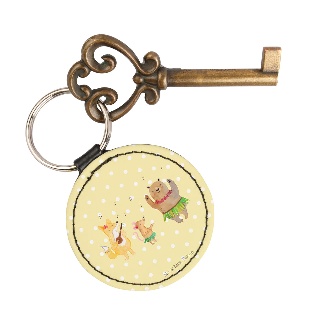 Rund Schlüsselanhänger Waldtiere Aloha Schlüsselanhänger, Anhänger, Taschenanhänger, Glücksbringer, Schutzengel, Tiermotive, Gute Laune, lustige Sprüche, Tiere, Wald, Waldtiere, Musik, Aloha, Bär, Hase, Igel, Tanzen, Leben, Lachen