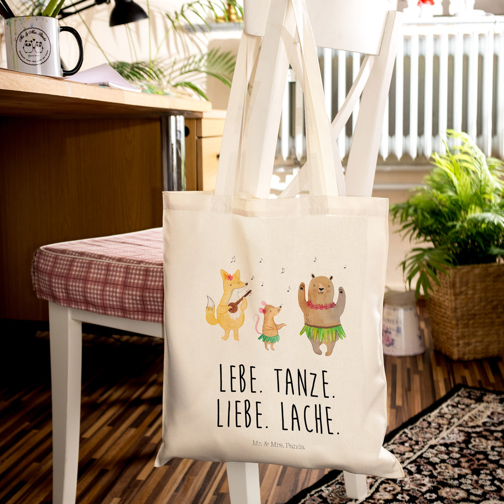 Tragetasche Waldtiere Aloha Beuteltasche, Beutel, Einkaufstasche, Jutebeutel, Stoffbeutel, Tiermotive, Gute Laune, lustige Sprüche, Tiere, Wald, Waldtiere, Musik, Aloha, Bär, Hase, Igel, Tanzen, Leben, Lachen