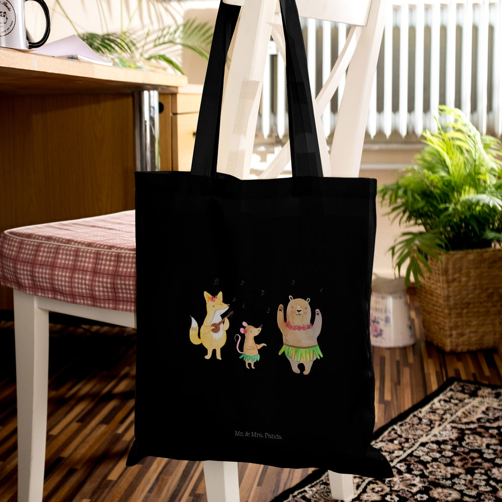 Tragetasche Waldtiere Aloha Beuteltasche, Beutel, Einkaufstasche, Jutebeutel, Stoffbeutel, Tiermotive, Gute Laune, lustige Sprüche, Tiere, Wald, Waldtiere, Musik, Aloha, Bär, Hase, Igel, Tanzen, Leben, Lachen