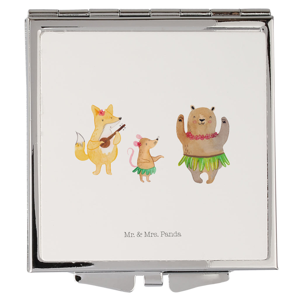 Handtaschenspiegel quadratisch Waldtiere Aloha Spiegel, Handtasche, Quadrat, silber, schminken, Schminkspiegel, Tiermotive, Gute Laune, lustige Sprüche, Tiere, Wald, Waldtiere, Musik, Aloha, Bär, Hase, Igel, Tanzen, Leben, Lachen